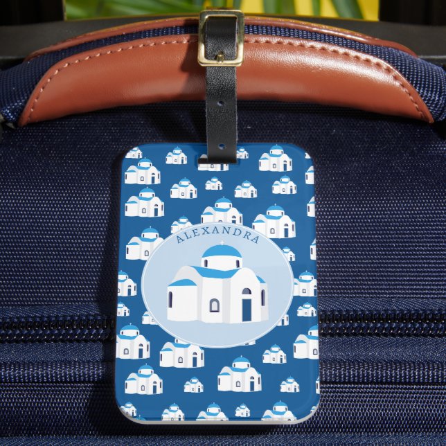 Monogramm der griechischen Insel Santorini Gepäckanhänger (Vorderseite Insitu 2)