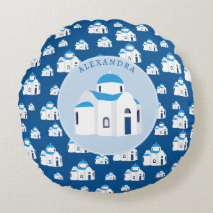 Monogramm der griechischen Insel Santorini Rundes Kissen
