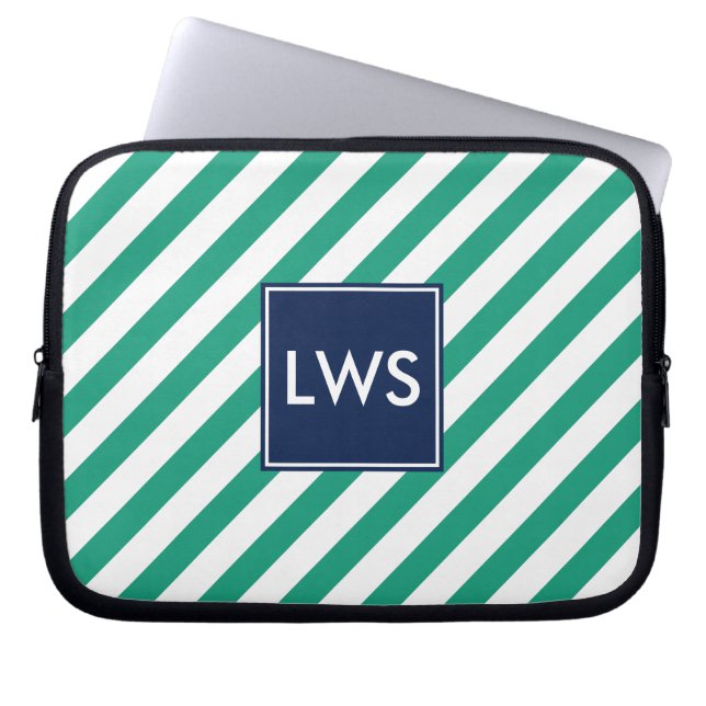 Monogramm der grünen Streifen Laptopschutzhülle (Vorderseite)