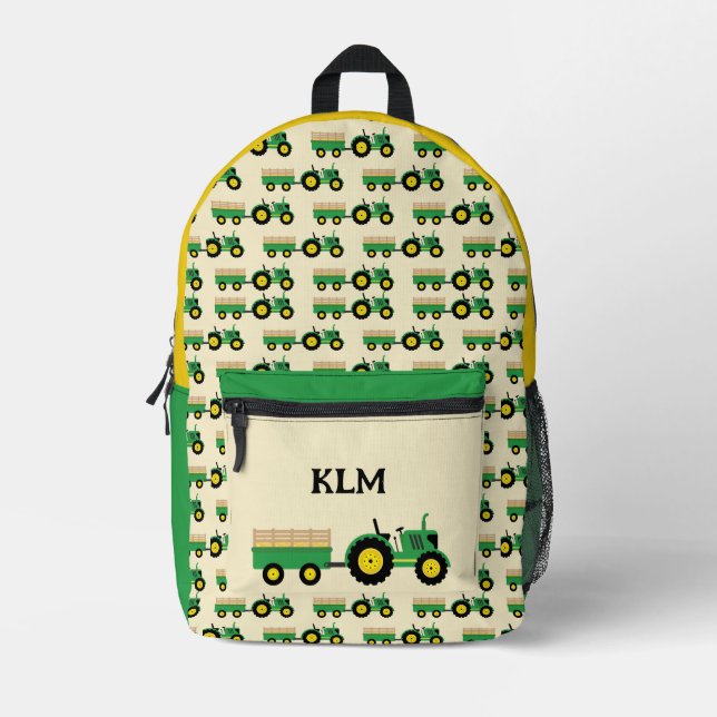 Monogramm der grünen und gelben Zugmaschine Bedruckter Rucksack (Vorderseite)