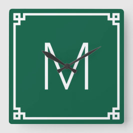Monogramm der grünen und weißen griechischen Schlü Quadratische Wanduhr