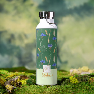 Monogramm der grünen Wildblume Trinkflasche