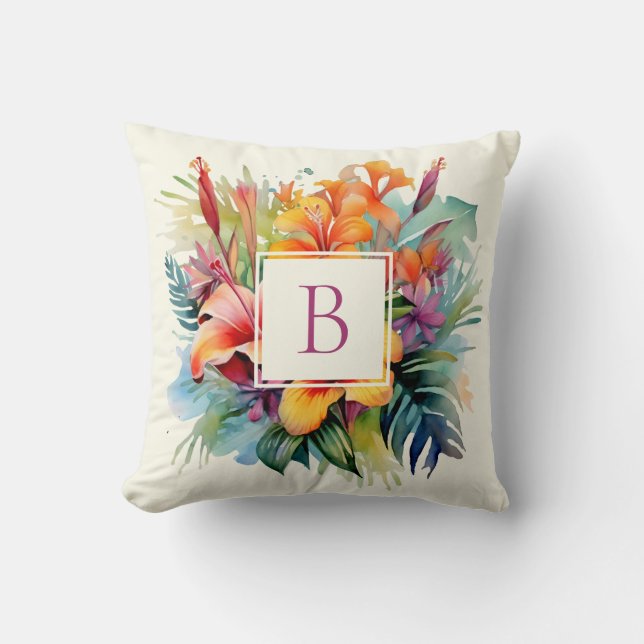 Monogramm der hawaiianischen tropischen Blume Kissen (Vorderseite)