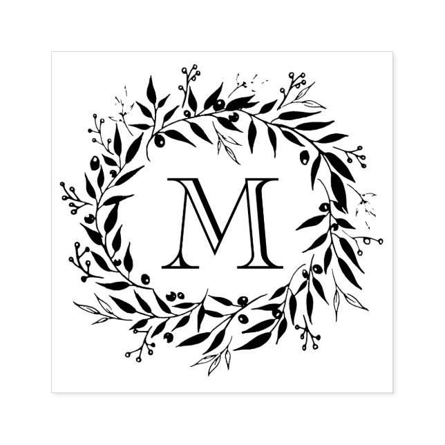Monogramm der Holiday Laurels und Berries Wreath F Gummistempel (Prägung)