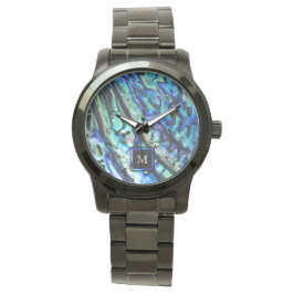 Monogramm der Irisierbaren Abalone-Muschel Armbanduhr