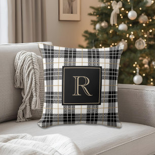 Monogramm der Karierten Tartan-Familie, schwarz un Kissen