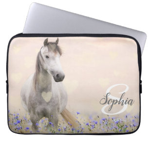 Monogramm der Lila Blume niedliches Weißes Pferd Laptopschutzhülle