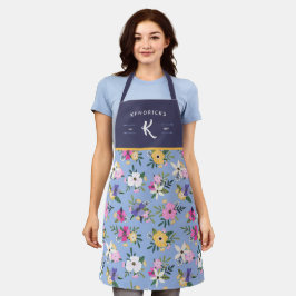 Monogramm der lila gelben Blumenmuster Schürze