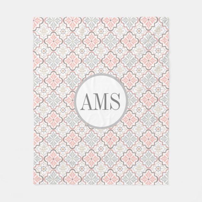 Monogramm der marokkanischen Blume Personalisiert Fleecedecke (Vorderseite)