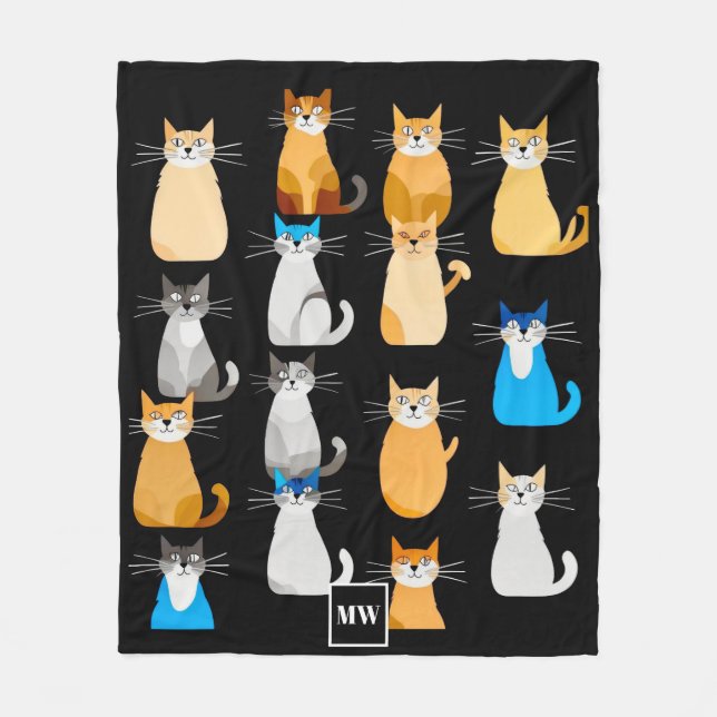 Monogramm der Minimalistischen abstrakten Katzenko Fleecedecke (Vorderseite)