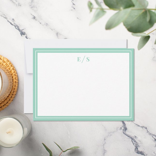 Monogramm der Minimalistischen Aquamarinen Grenzen Mitteilungskarte (Von Creator hochgeladen)