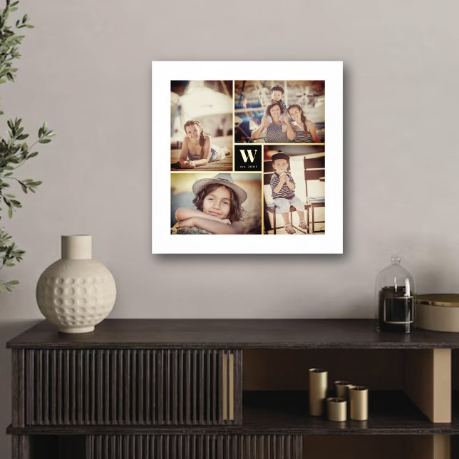 Monogramm der Minimalistischen Quadrate-Familie 4- Foliendrucke (Modern Minimalist Square Family Monogram 4 Photo Collage Foil Prints @ fat_fa_tin)