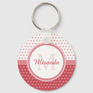 Monogramm der Mod-Pink-und weißen Polka-Dosen mit Schlüsselanhänger