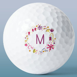 Monogramm der modernen Aquarellfarben-Blume Golfball