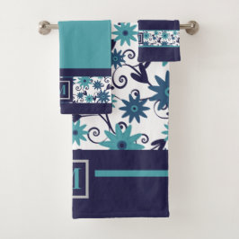 Monogramm der modernen blauen Türkisblume Badhandtuch Set