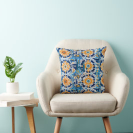 Monogramm der modernen blauen und orangen Tile Kissen