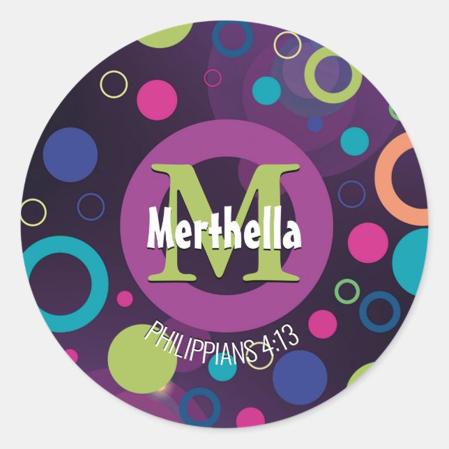 Monogramm der modernen farbigen Kreise, LILA Runder Aufkleber (Vorderseite)