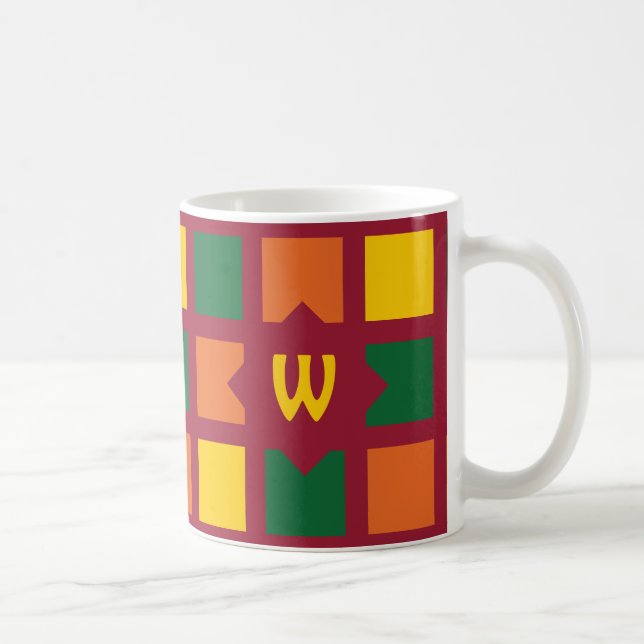 Monogramm der modernen geometrischen Quadrate mit  Kaffeetasse (Rechts)