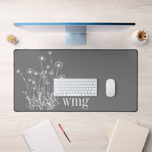 Monogramm der modernen grauen und weißen Wildblume Schreibtischunterlage (Büro 1)