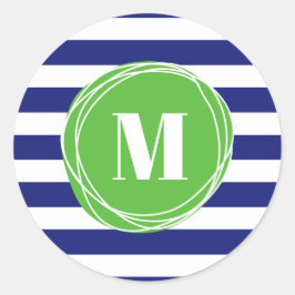 Monogramm der modernen grünen und blauen Streifen Runder Aufkleber