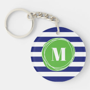 Monogramm der modernen grünen und blauen Streifen Schlüsselanhänger