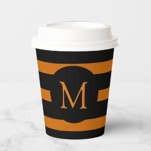 Monogramm der modernen orangen und schwarzen Strei Pappbecher