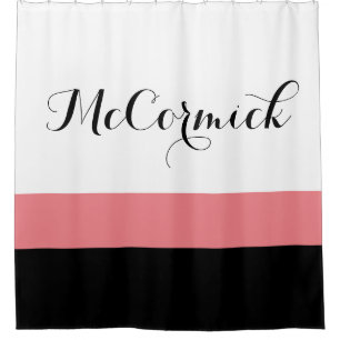 Monogramm der modernen rosa Schwarz-weißen Streif Duschvorhang