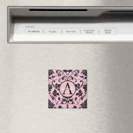 Monogramm der modernen rosa und schwarzen Rose Magnet