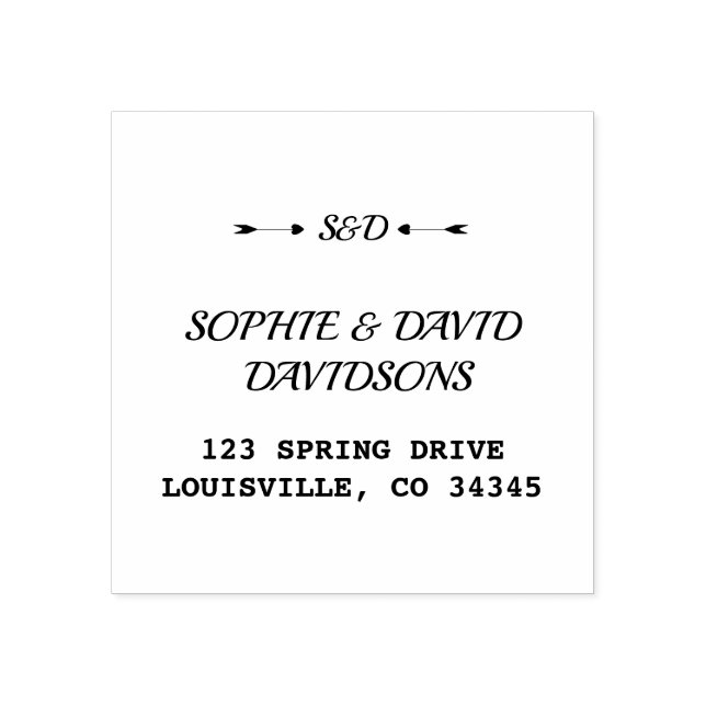 Monogramm der modernen Rücksendeadresse Pfeile Her Gummistempel (Prägung)