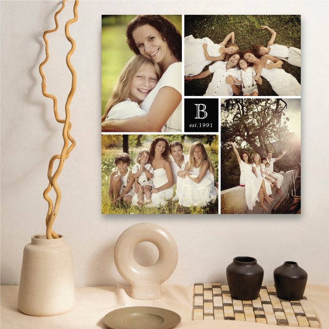 Monogramm der modernen Square Grid-Familie 4 FotoC Leinwanddruck (Modern Square Grid Family Monogram 4 Photo Collage Canvas Print @ fat_fa_tin)