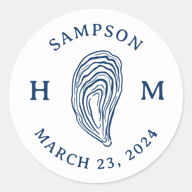 Monogramm der Nautic Oyster-Muschel mit Name Date Runder Aufkleber (Vorderseite)