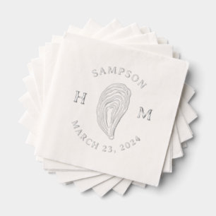 Monogramm der Nautic Oyster-Muschel mit Name Date Servietten Mit Folie