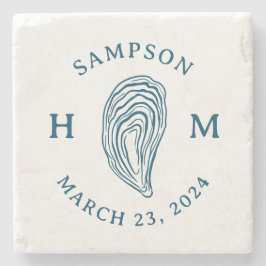 Monogramm der Nautic Oyster-Muschel mit Name Date Steinuntersetzer