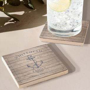 Monogramm der Nautic Wood Anchor-Familie Steinuntersetzer