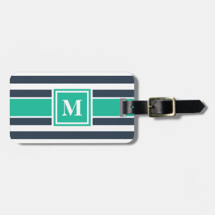 Monogramm der Navy Blau und Weiß Streifen Gepäckanhänger