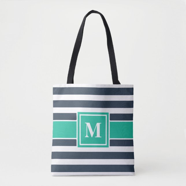 Monogramm der Navy Blau und Weiß Streifen Tasche (Vorderseite)