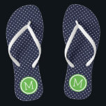 Monogramm der Navy und der grünen Tiny Dots Flip Flops<br><div class="desc">Maßgeschneiderte gedreht Flop Sandalen mit einem niedlichen gürtelförmigen Polka-Punktmuster und einem eigenen Monogramm oder einem anderen Text in einem Kreisrahmen. Klicken Sie auf Anpassen,  um Schriftart und Farben zu ändern oder eigene Bilder hinzuzufügen,  um ein einzigartiges Design zu erstellen!</div>