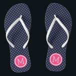 Monogramm der Navy und rosa Tiny Dots Flip Flops<br><div class="desc">Maßgeschneiderte gedreht Flop Sandalen mit einem niedlichen gürtelförmigen Polka-Punktmuster und einem eigenen Monogramm oder einem anderen Text in einem Kreisrahmen. Klicken Sie auf Anpassen,  um Schriftart und Farben zu ändern oder eigene Bilder hinzuzufügen,  um ein einzigartiges Design zu erstellen!</div>