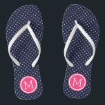 Monogramm der Navy und rosa Tiny Dots Flip Flops<br><div class="desc">Maßgeschneiderte gedreht Flop Sandalen mit einem niedlichen gürtelförmigen Polka-Punktmuster und einem eigenen Monogramm oder einem anderen Text in einem Kreisrahmen. Klicken Sie auf Anpassen,  um Schriftart und Farben zu ändern oder eigene Bilder hinzuzufügen,  um ein einzigartiges Design zu erstellen!</div>