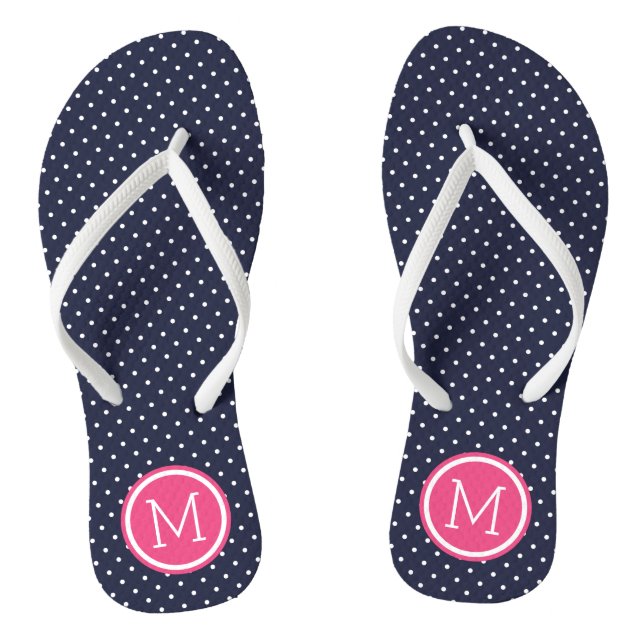 Monogramm der Navy und rosa Tiny Dots Flip Flops (Fußbett)