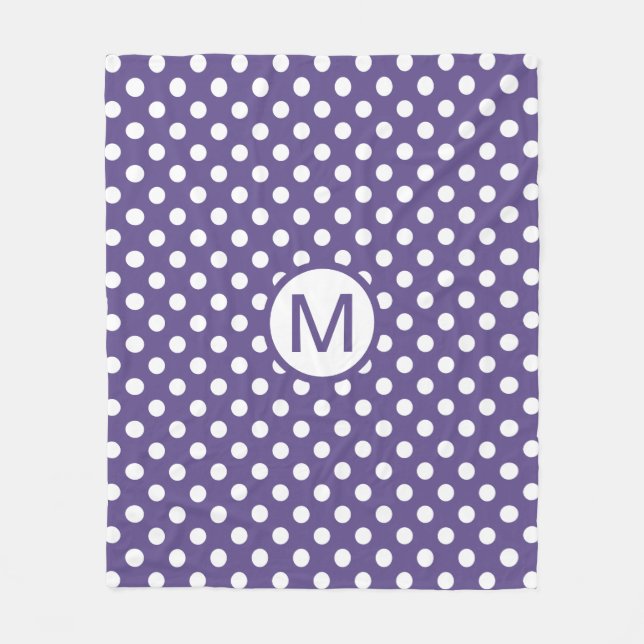 Monogramm der niedlichen Lila und weißen Polka-Dos Fleecedecke (Vorderseite)