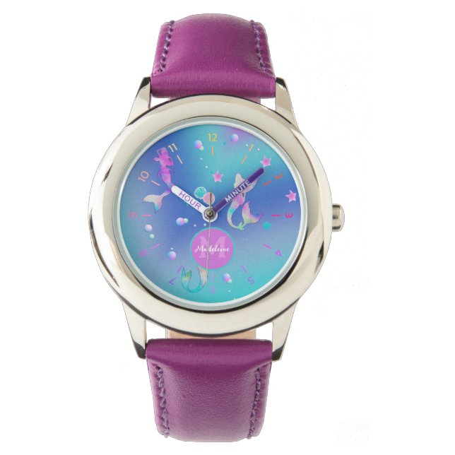 Monogramm der niedlichen Meerjungfrauen in Girly P Armbanduhr (Vorderseite)