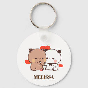 Monogramm der niedlichen Panda-Bear-Liebe Schlüsselanhänger