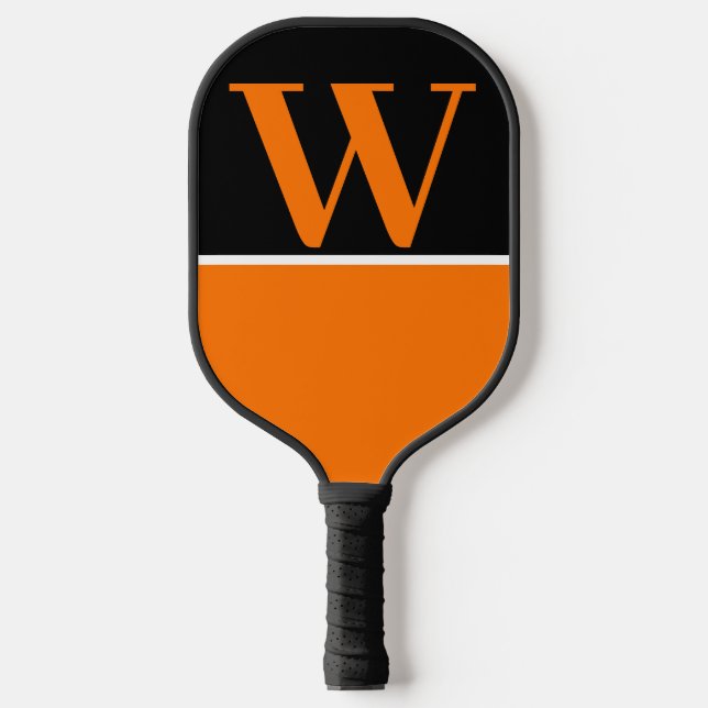 Monogramm der orangen und schwarzen Uni Pickleball Schläger (Vorderseite)