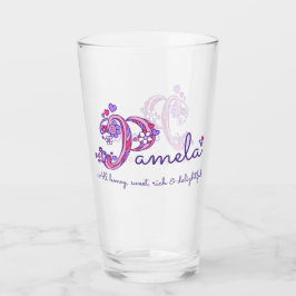 Monogramm der Pamelanamensbedeutungsherz-Blume P Glas