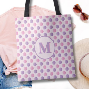 Monogramm der pastellrosa und der Lila Polka-Dosen Tasche