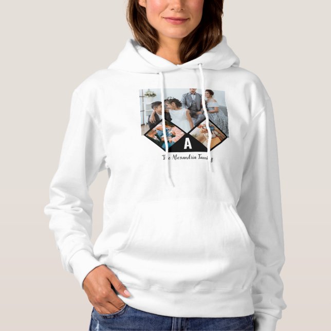 Monogramm der personalisierten 3-Foto-Collagen Hoodie (Vorderseite)