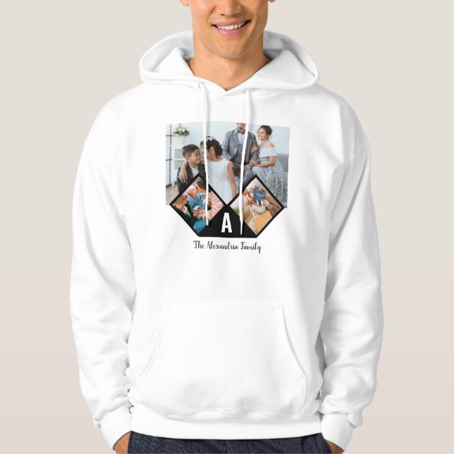 Monogramm der personalisierten 3-Foto-Collagen Hoodie (Vorderseite)
