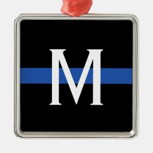 Monogramm der Polizei-Thin-Blue-Line Ornament Aus Metall