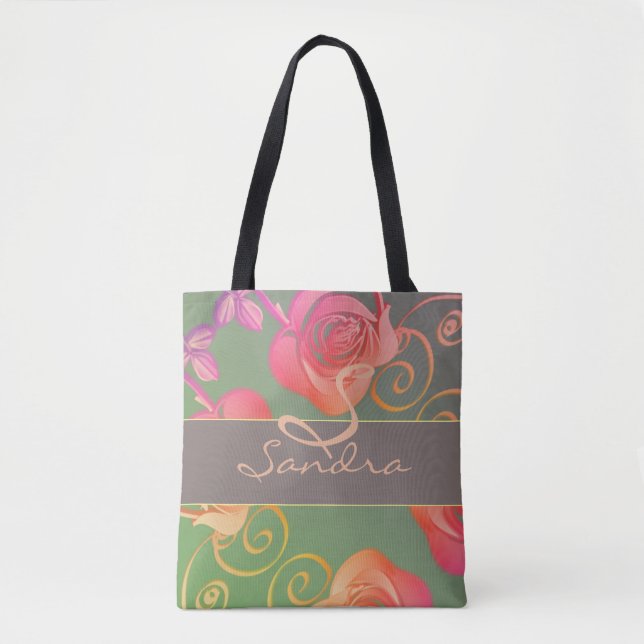 Monogramm der romantischen Rose Tasche (Vorderseite)